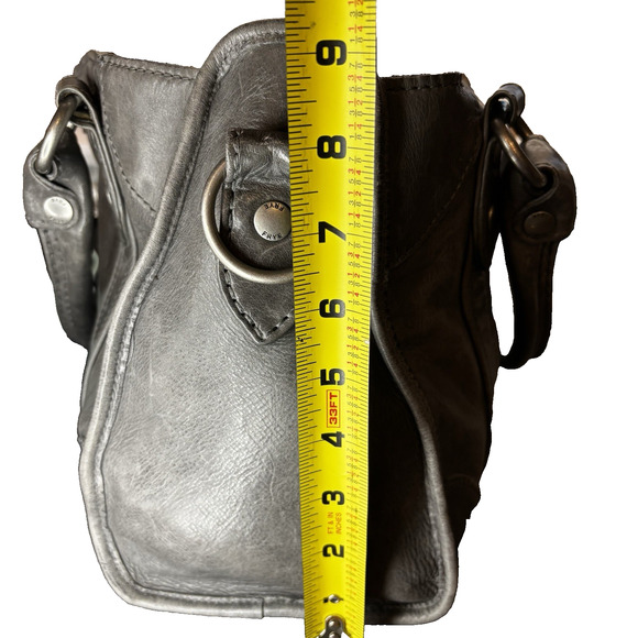 Frye Leather Satchel Shoulder Bag Gray Purse Tote Handbag Med Crossbody Silver - Picture 12 of 16